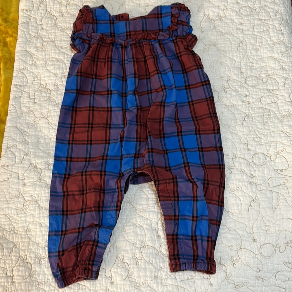 Tea collection plaid romper - blue and maroon